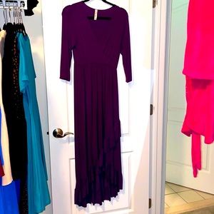 MotherBee Maternity Purple 3/4 Sleeve Faux Wrap Dress  L